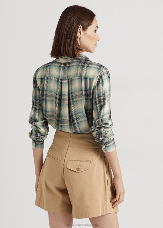 multi albastru/verde femei Ralph Lauren cămașă oversize din twill în carouri 046889523