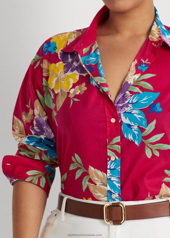 multi roz femei Ralph Lauren cămașă din vel de bumbac floral 046884527