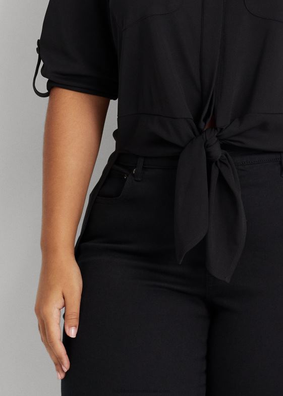 negru femei Ralph Lauren cămașă din jerse elastic cu cravată în față 046884960