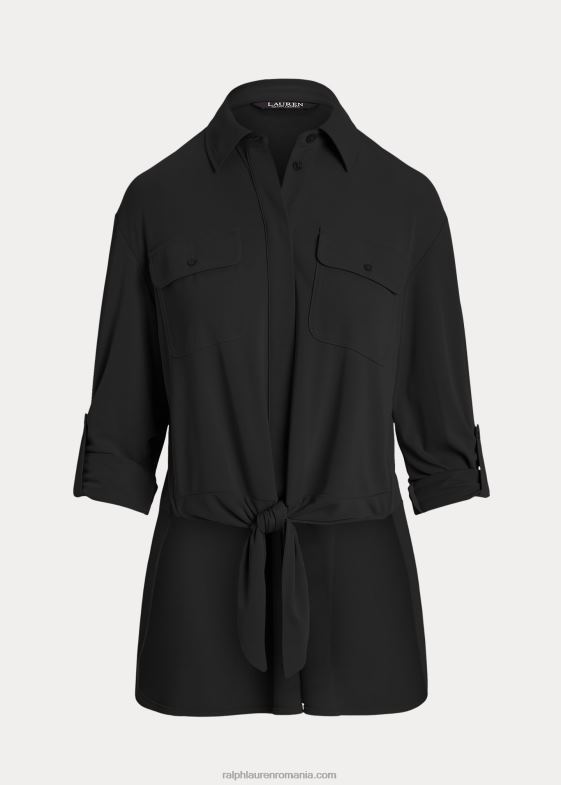 negru femei Ralph Lauren cămașă din jerse elastic cu cravată în față 046889505