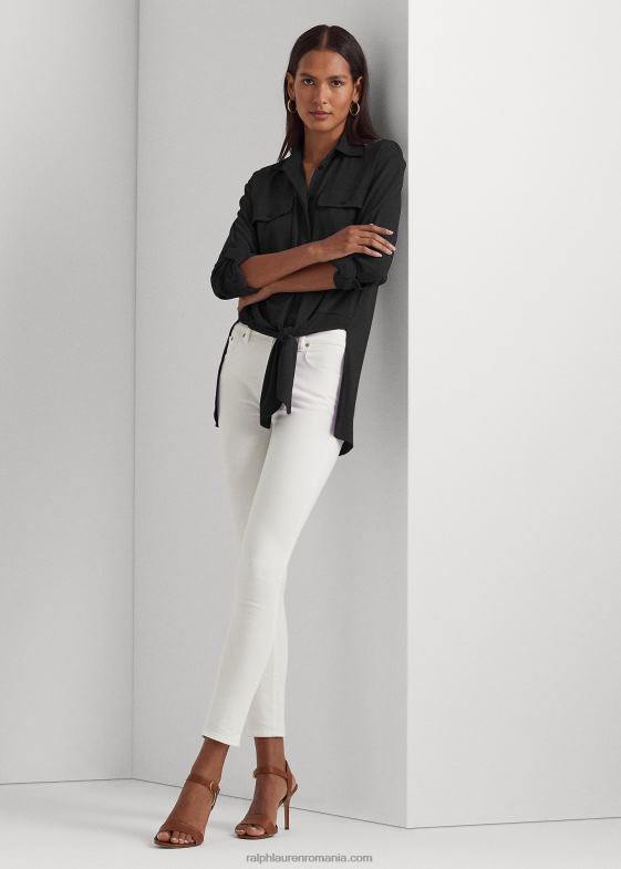 negru femei Ralph Lauren cămașă din jerse elastic cu cravată în față 046889505