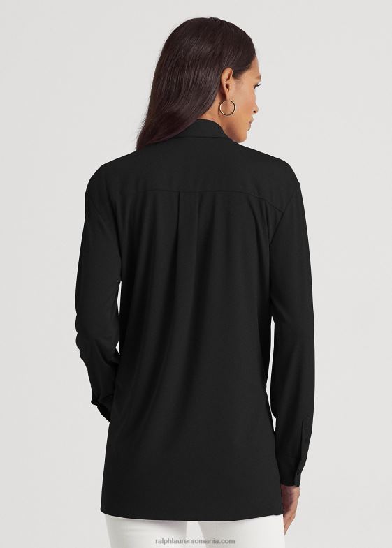 negru femei Ralph Lauren cămașă din jerse elastic cu cravată în față 046889505