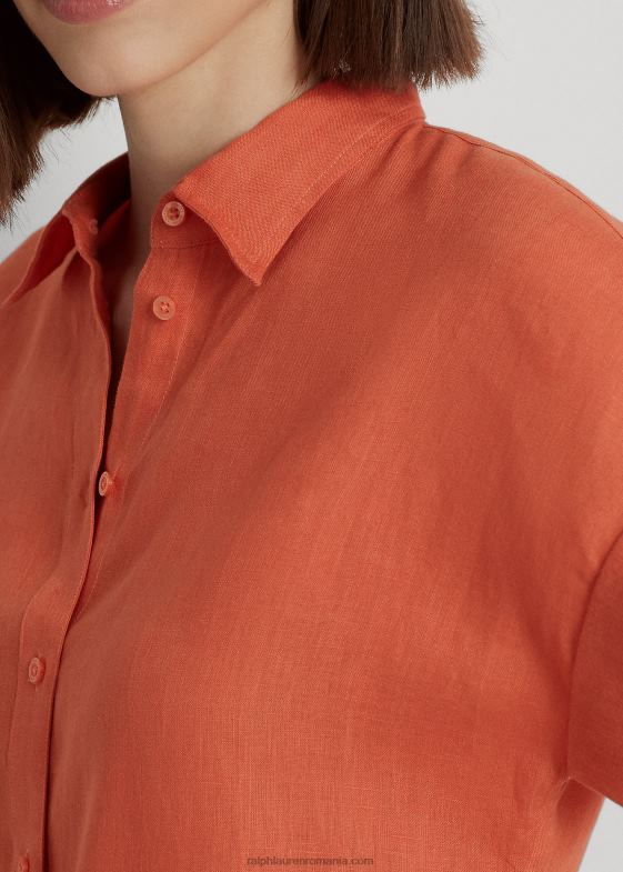 portocaliu canion femei Ralph Lauren cămașă cu mânecă scurtă din in 046884284