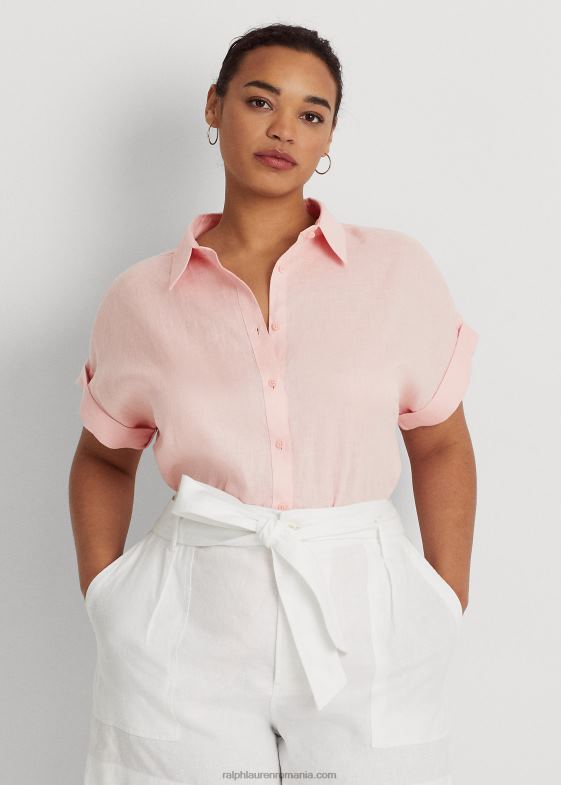 roz pal femei Ralph Lauren cămașă cu mânecă dolman din in 046884501
