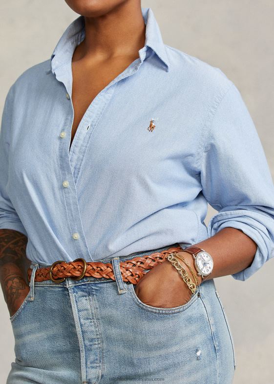 zambila albastra femei Ralph Lauren cămașă oxford cu potrivire clasică 046883348