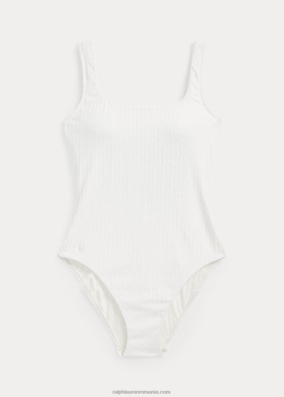 alb cald femei Ralph Lauren Cablu-motiv scoopback dintr-o singură bucată 046883238