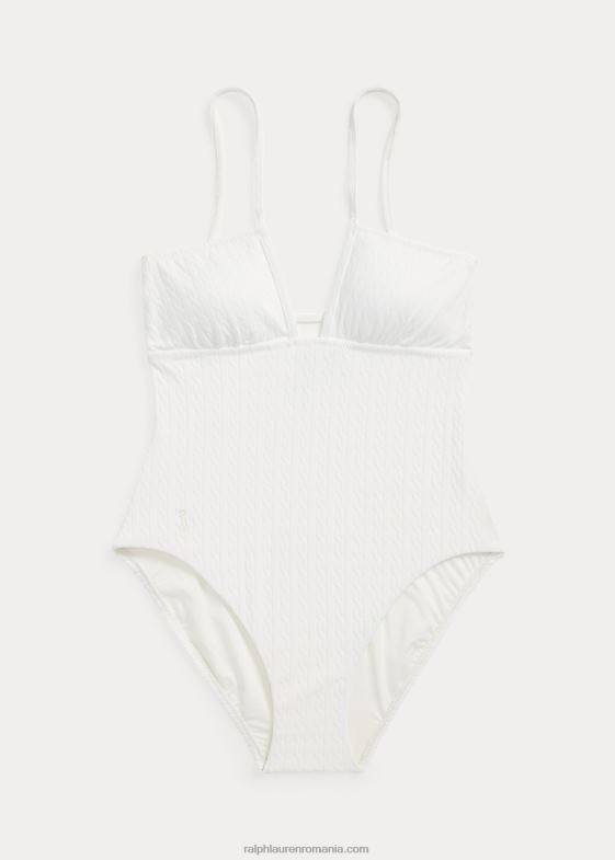 alb cald femei Ralph Lauren Costum de baie dintr-o bucată cu motiv cablu 046883239