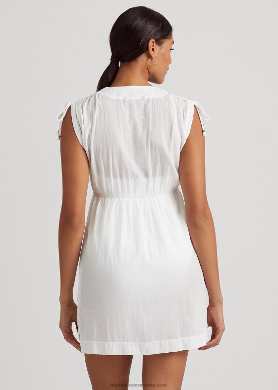 alb femei Ralph Lauren mușcăraș fără mâneci din bumbac zdrobit 046889454