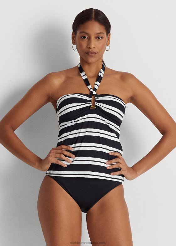 alb negru femei Ralph Lauren tankini bandeau cu dungi 046884189