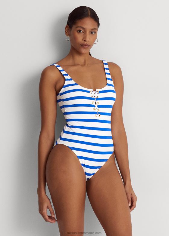 albastru regal/alb femei Ralph Lauren dintr-o singură piesă cu șireturi în dungi 046884160