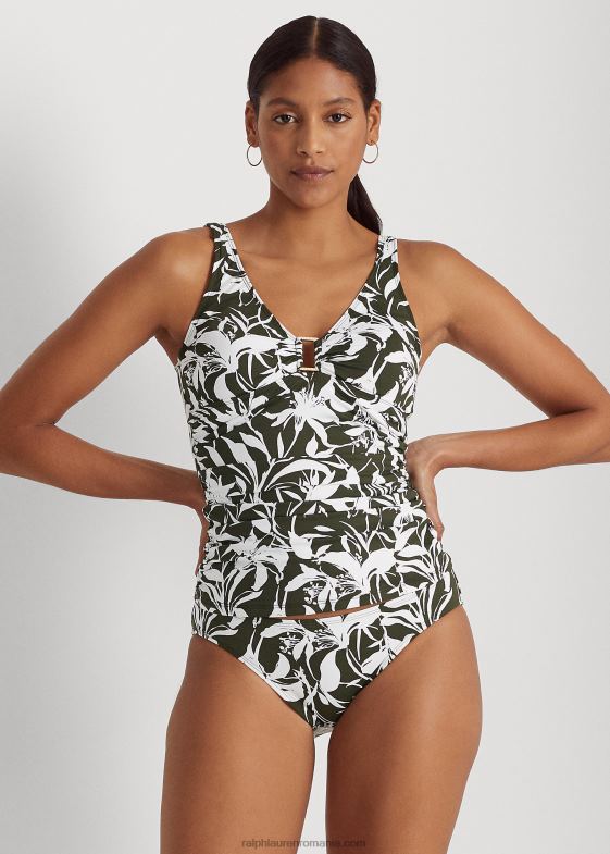 măsline femei Ralph Lauren tankini cu inel în față cu flori 046889434