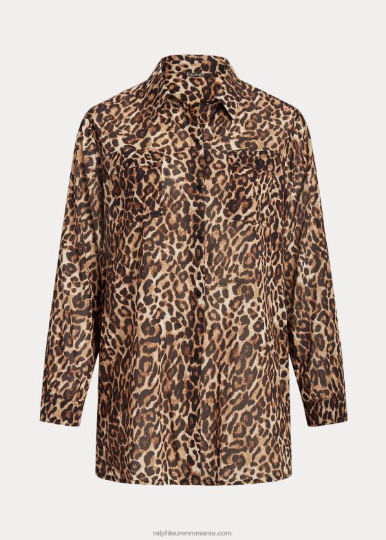 maro femei Ralph Lauren cămașă din bumbac cu imprimeu leopard 046884581
