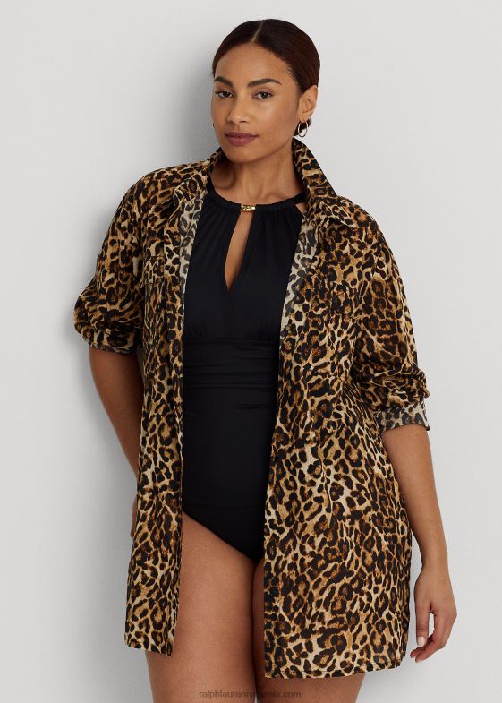 maro femei Ralph Lauren cămașă din bumbac cu imprimeu leopard 046884581