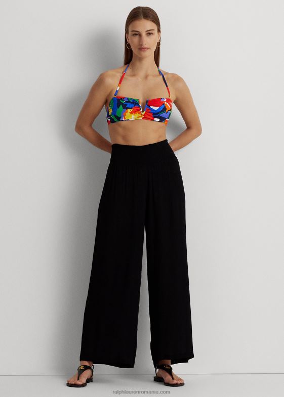 negru femei Ralph Lauren pantalon smocked cu picioare largi 046884200