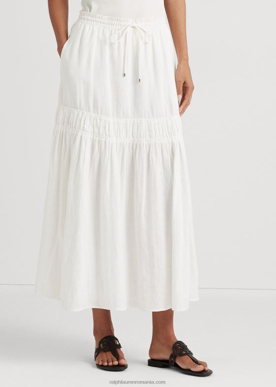 alb femei Ralph Lauren fustă maxi cu etaje din in 046883876