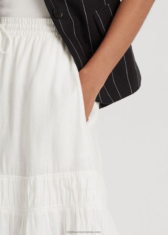 alb femei Ralph Lauren fustă maxi cu etaje din in 046883876