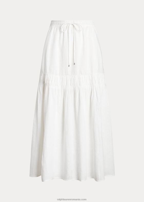 alb femei Ralph Lauren fustă maxi cu etaje din in 046884324