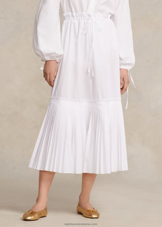 alb femei Ralph Lauren fustă în formă de a cu șnur cu tiv pliat 046883129