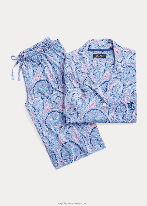 Paisley albastru femei Ralph Lauren Set de dormit din jerseu din bumbac paisley 046883971