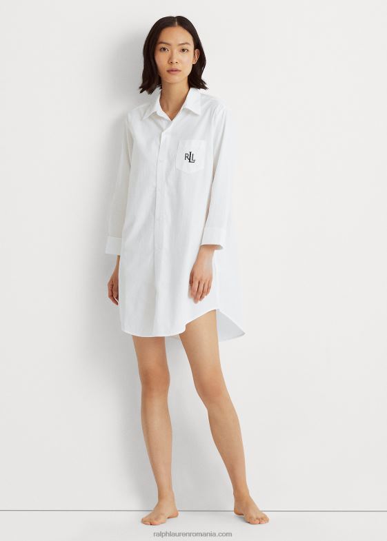 alb femei Ralph Lauren cămașă de pijama dobby din bumbac 046884260