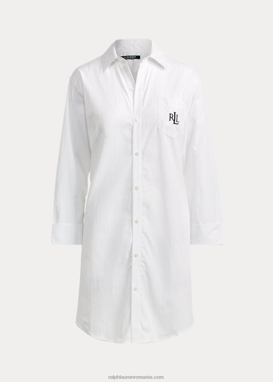 alb femei Ralph Lauren cămașă de pijama dobby din bumbac 046884260