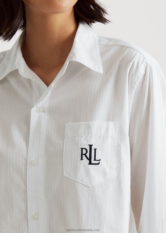 alb femei Ralph Lauren cămașă de pijama dobby din bumbac 046884260