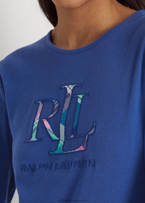 carouri albastre femei Ralph Lauren set de pijamale cu mâneci lungi în carouri 046889576