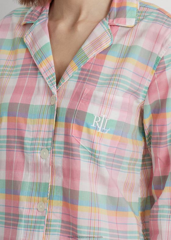 carouri roz femei Ralph Lauren set de dormit pentru gazon în carouri din amestec de bumbac 046884138