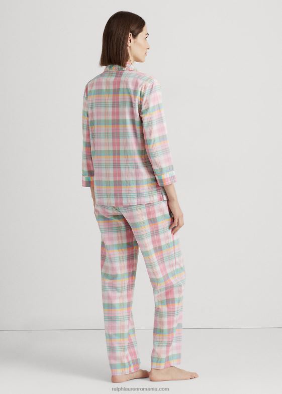 carouri roz femei Ralph Lauren set de dormit pentru gazon în carouri din amestec de bumbac 046884464