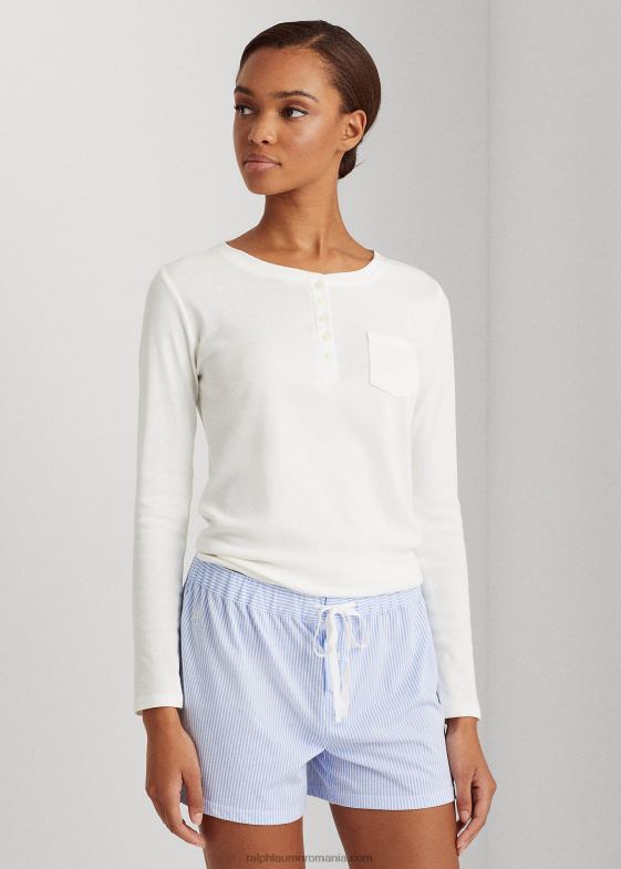 dungă albastră femei Ralph Lauren scurtă de dormit în dungi din amestec de bumbac 046884221