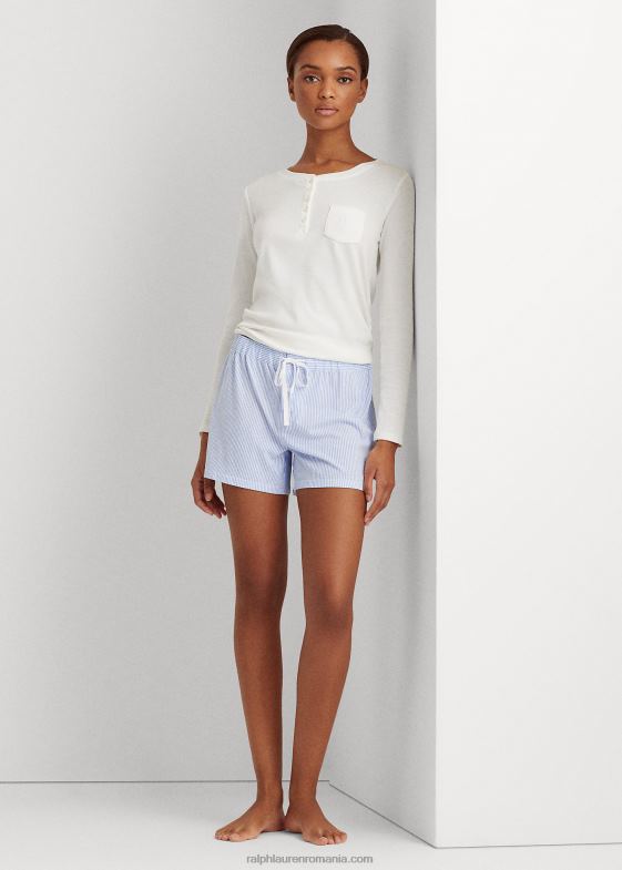 dungă albastră femei Ralph Lauren scurtă de dormit în dungi din amestec de bumbac 046884221