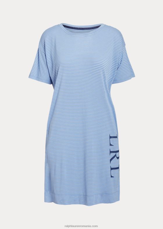 dungă albastră femei Ralph Lauren tricou de dormit din jerseu cu dungi cu logo 046883953