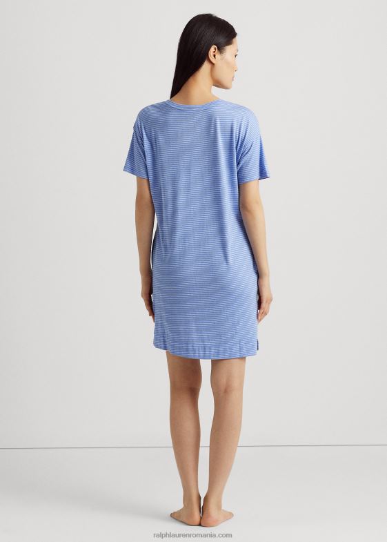 dungă albastră femei Ralph Lauren tricou de dormit din jerseu cu dungi cu logo 046883953