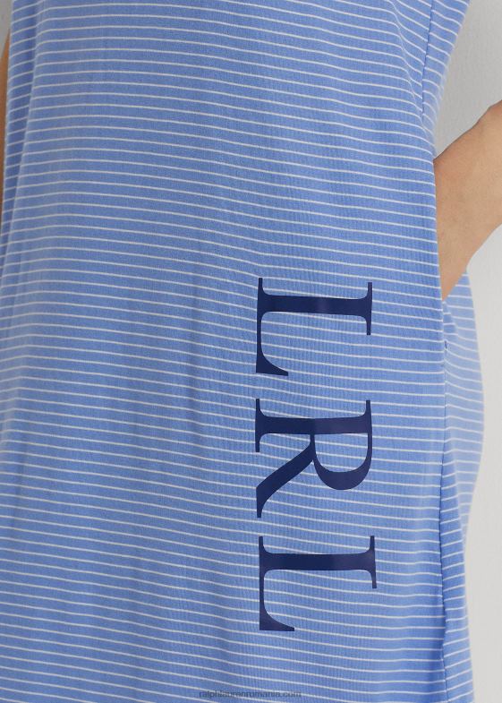 dungă albastră femei Ralph Lauren tricou de dormit din jerseu cu dungi cu logo 046883953