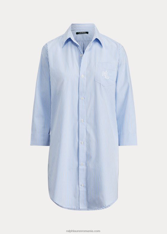 dungă albastru pal femei Ralph Lauren cămașă de dormit din bumbac în dungi 046884259