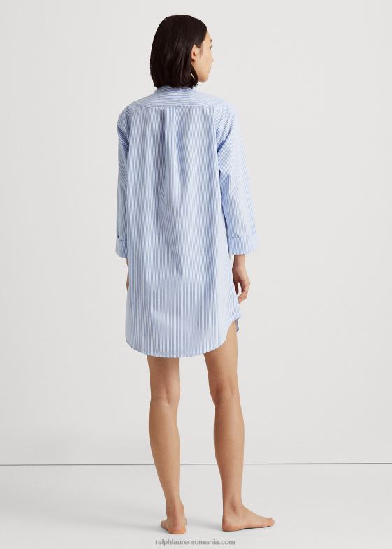 dungă albastru pal femei Ralph Lauren cămașă de dormit din bumbac în dungi 046884259
