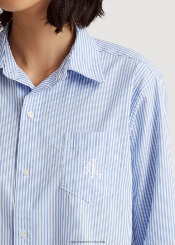 dungă albastru pal femei Ralph Lauren cămașă de dormit din bumbac în dungi 046884259