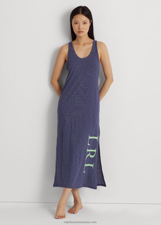 dungă bleumarin femei Ralph Lauren cămașă de noapte fără mâneci din jerseu în dungi 046883957