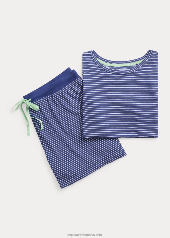 dungă bleumarin femei Ralph Lauren set de pijamale boxer din tricou cu dungi cu logo 046883944