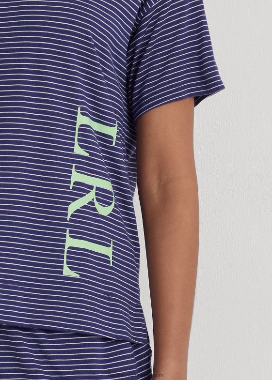 dungă bleumarin femei Ralph Lauren set de pijamale boxer din tricou cu dungi cu logo 046883944