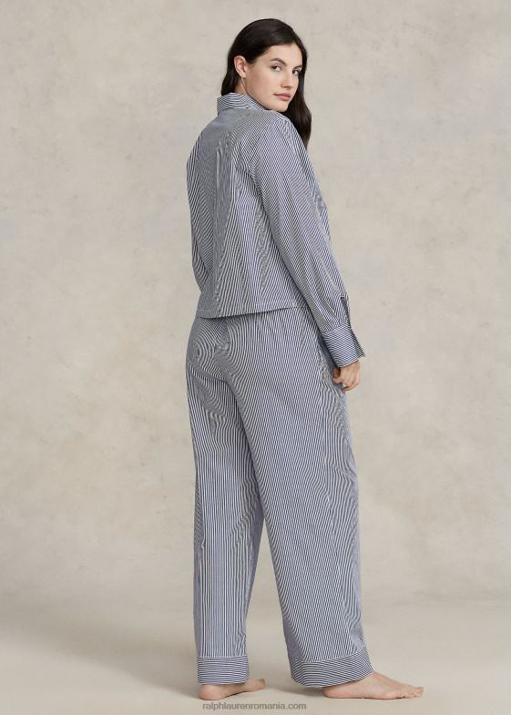 dungă bleumarin femei Ralph Lauren set de pijamale din poplin cu maneca lunga 046883012