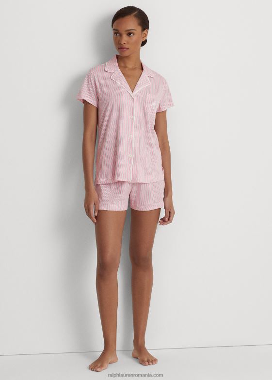 dungă roz femei Ralph Lauren set de dormit boxer din tricou cu dungi 046884147