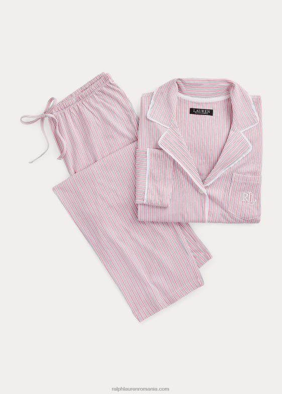 dungă roz femei Ralph Lauren set de dormit din tricou cu dungi 046884148