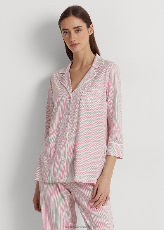 dungă roz femei Ralph Lauren set de dormit din tricou cu dungi 046884148
