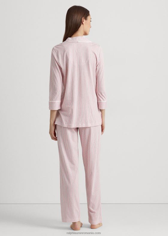 dungă roz femei Ralph Lauren set de dormit din tricou cu dungi 046884148
