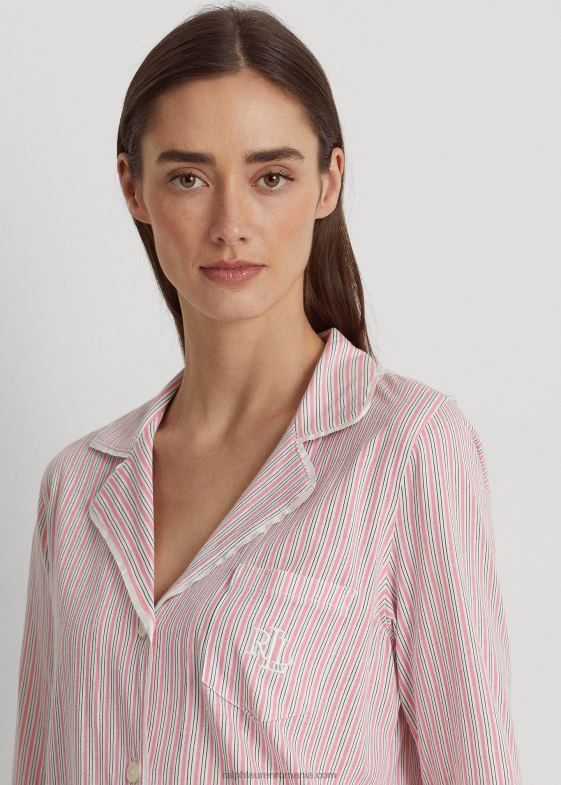 dungă roz femei Ralph Lauren set de dormit din tricou cu dungi 046884148