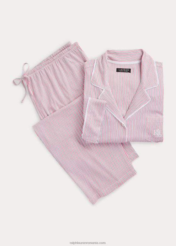 dungă roz femei Ralph Lauren set de dormit din tricou cu dungi 046884712