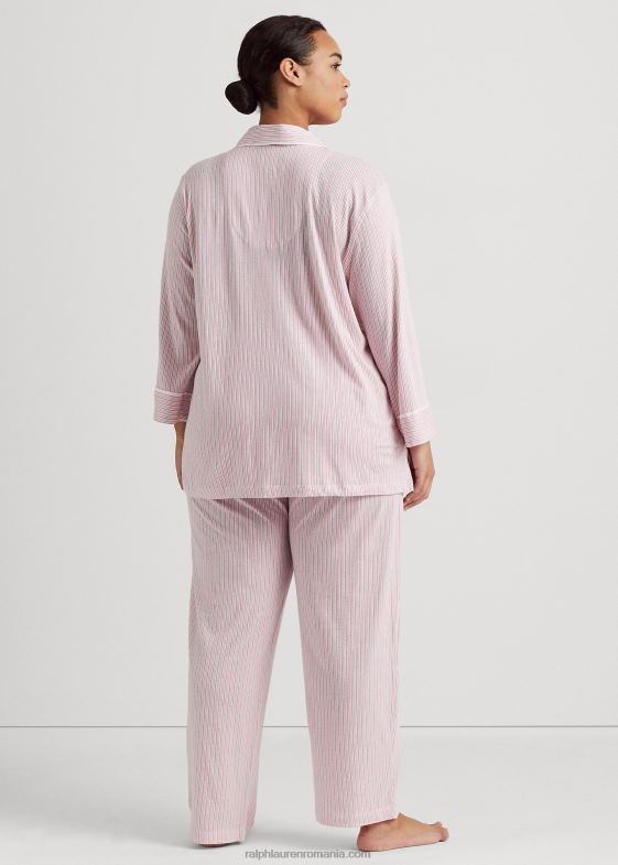 dungă roz femei Ralph Lauren set de dormit din tricou cu dungi 046884712