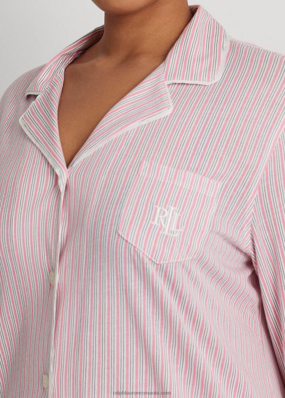 dungă roz femei Ralph Lauren set de dormit din tricou cu dungi 046884712