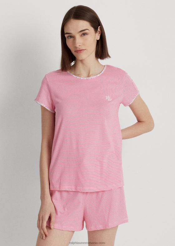 dungă roz femei Ralph Lauren set de pijamale boxer din tricou cu dungi 046884132